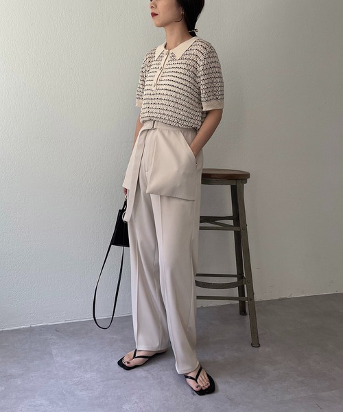 CAPRICIEUX LE'MAGE（カプリシューレマージュ）の「透かしボーダー襟付ニット（ニット/セーター・レディース・ブラック/ホワイト系その他・FREE）」の5枚目の写真