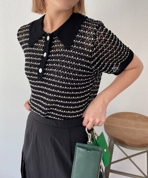 CAPRICIEUX LE'MAGE（カプリシューレマージュ）の「透かしボーダー襟付