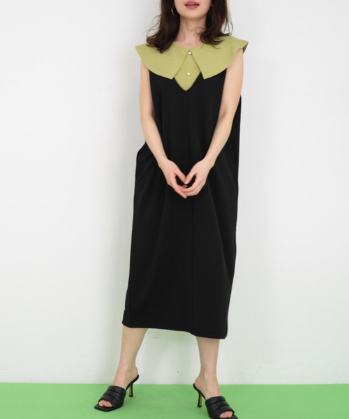 RANAN（ラナン）の「パール調ボタンビッグカラーニット（ニット/セーター・レディース・グリーン/ネイビー・L/LL/M）」の10枚目の写真