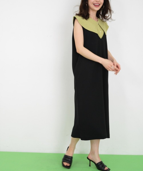 RANAN（ラナン）の「パール調ボタンビッグカラーニット（ニット/セーター・レディース・グリーン/ネイビー・L/LL/M）」の13枚目の写真