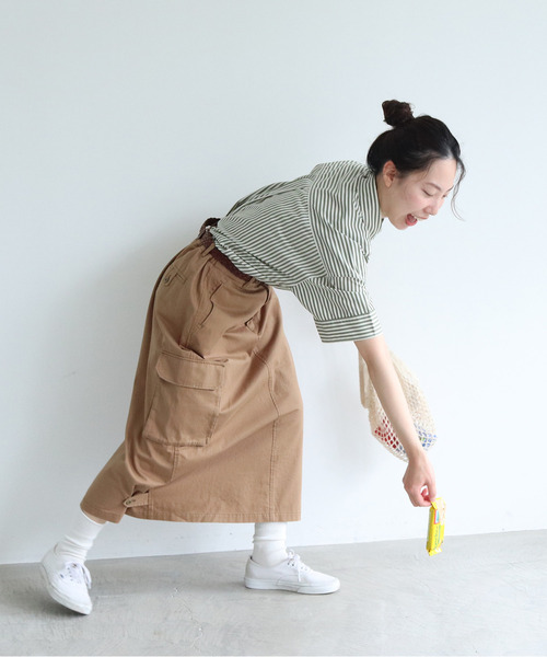 PAR ICI(パーリッシィ)の「【WEB別注】ストライプ/チェック ボタンダウン5分袖BIGシャツ(シャツ/ブラウス・レディース・グリーン/カーキ/ベージュ・FREE)」の14枚目の写真