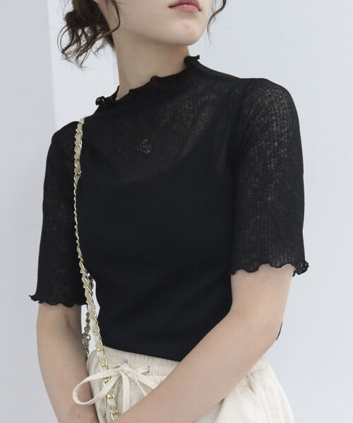 fredy emue（フレディエミュ）の「シアー半袖プルオーバーカットソー（Tシャツ/カットソー・レディース・ブラック/オフホワイト/ミント/サーモンピンク・38）」の3枚目の写真