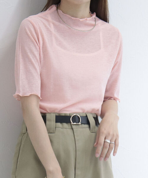 fredy emue（フレディエミュ）の「シアー半袖プルオーバーカットソー（Tシャツ/カットソー・レディース・ブラック/オフホワイト/ミント/サーモンピンク・38）」の9枚目の写真