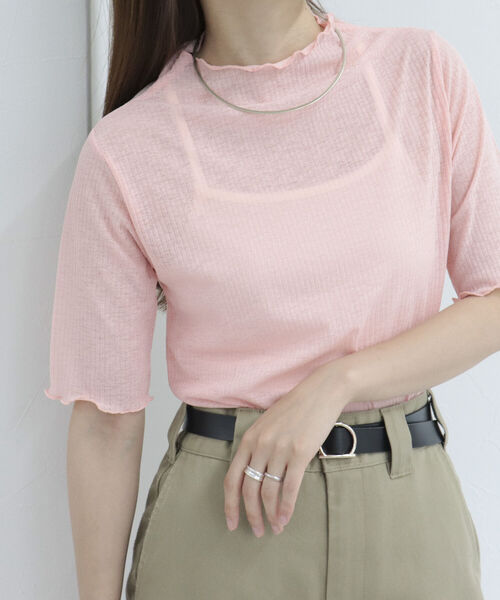 fredy emue（フレディエミュ）の「シアー半袖プルオーバーカットソー（Tシャツ/カットソー・レディース・ブラック/オフホワイト/ミント/サーモンピンク・38）」の6枚目の写真