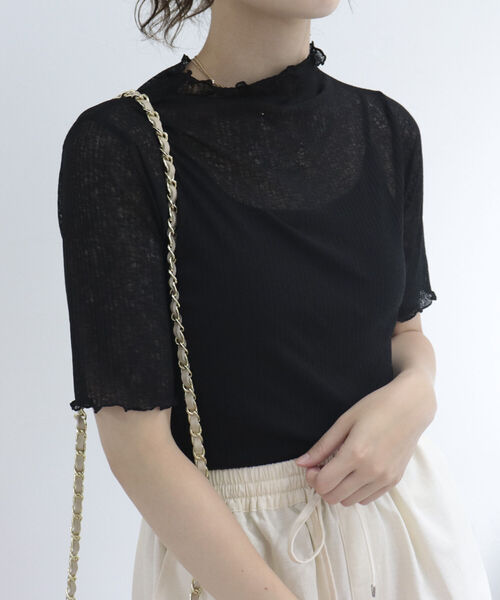 fredy emue（フレディエミュ）の「シアー半袖プルオーバーカットソー（Tシャツ/カットソー・レディース・ブラック/オフホワイト/ミント/サーモンピンク・38）」の10枚目の写真