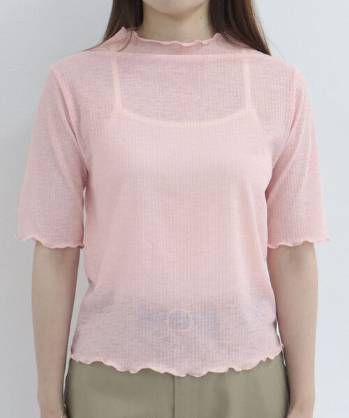 fredy emue（フレディエミュ）の「シアー半袖プルオーバーカットソー（Tシャツ/カットソー・レディース・ブラック/オフホワイト/ミント/サーモンピンク・38）」の7枚目の写真