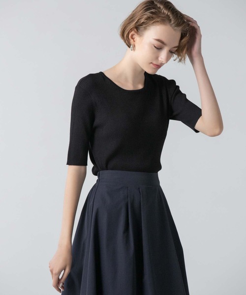 CEDNIE（セドニー）の「ハーフスリーブリブニット（ニット/セーター・レディース・ホワイト/ブラック・M）」の12枚目の写真