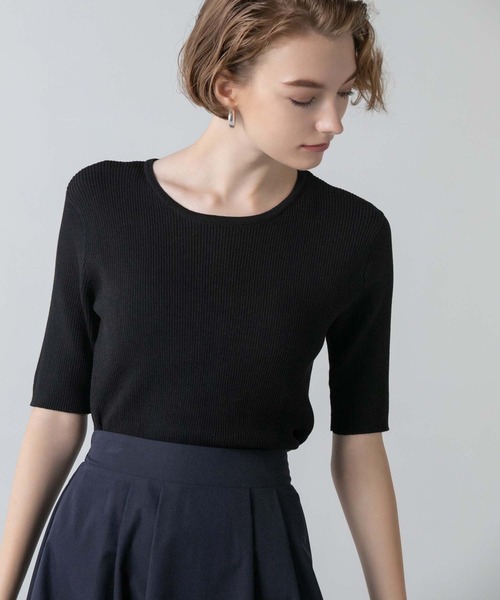 CEDNIE（セドニー）の「ハーフスリーブリブニット（ニット/セーター・レディース・ホワイト/ブラック・M）」の14枚目の写真