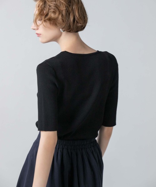 CEDNIE（セドニー）の「ハーフスリーブリブニット（ニット/セーター・レディース・ホワイト/ブラック・M）」の5枚目の写真