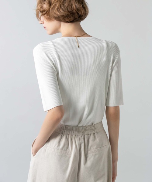 CEDNIE（セドニー）の「ハーフスリーブリブニット（ニット/セーター・レディース・ホワイト/ブラック・M）」の18枚目の写真