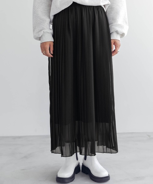 CONVERSE（コンバース）の「CONVERSE/コンバース ジョーゼットシアープリーツラインスカート（スカート・レディース・ブラック・M/L）」の8枚目の写真