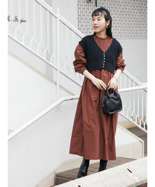 CRAFT STANDARD BOUTIQUE(クラフトスタンダードブティック)の「ハイネックシャーリングワンピース *◆(ワンピース・レディース・チャコールグレー/ブラウン/オフホワイト・FREE)」の22枚目の写真