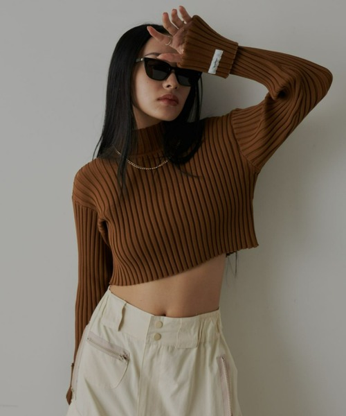 FIG&VIPER（フィグアンドバイパー）の「ボトルネックショート丈リブニット（ニット/セーター・レディース・ホワイト/ブラック/ブラウン/ダークブルー・FREE）」の3枚目の写真