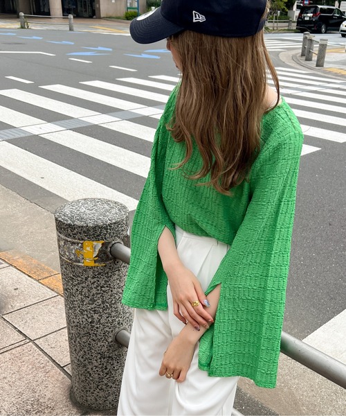 Ambre Ciel（アンブルシエル）の「２WAYポコポコスリットトップス／【WEB/EC限定商品】（Tシャツ/カットソー・レディース・ブラック/グリーン/アイボリー・FREE）」の3枚目の写真