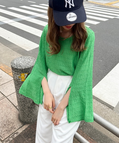 Ambre Ciel（アンブルシエル）の「２WAYポコポコスリットトップス／【WEB/EC限定商品】（Tシャツ/カットソー・レディース・ブラック/グリーン/アイボリー・FREE）」の6枚目の写真