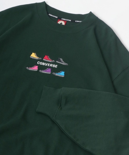 CONVERSE(コンバース)の「CONVERSE/コンバース オーバーサイズ リブライン リンガー ワンポイントロゴ刺繍 スウェットトレーナー トップス レディース メンズ(スウェット・レディース・ダークグリーン/ブラック系その他/ブラック/ホワイト/ホワイト系その他/ベージュ系その他/オートミール/グリーン系その他/ベージュ系その他3/ベージュ系その他2/グリーン系その他2/ブラック系その他2・M/L/LL)」の1枚目の写真