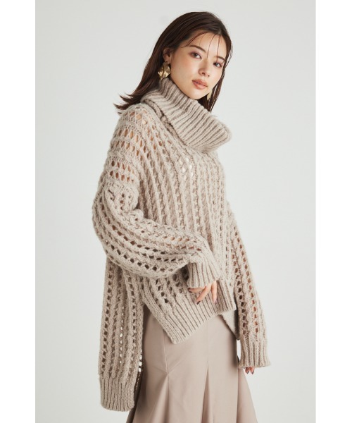 rienda(リエンダ)の「2WAYネッククロシェニットトップス(ニット/セーター・レディース・オレンジ/ベージュ/アイボリー/ブラック・FREE)」の3枚目の写真