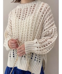 2WAYネッククロシェニットトップス