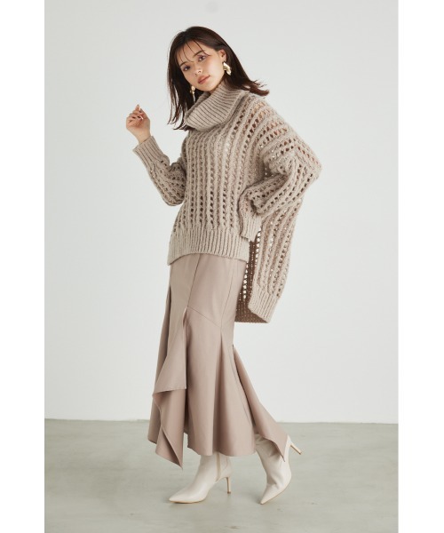 rienda(リエンダ)の「2WAYネッククロシェニットトップス(ニット/セーター・レディース・オレンジ/ベージュ/アイボリー/ブラック・FREE)」の8枚目の写真