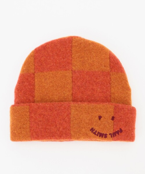 Paul Smith（ポールスミス）の「PS Paul Smith Happy チェッカーボード ニットキャップ（ニットキャップ/ビーニー・レディース・ダルブルー系/ブラック系/オレンジ系・F）」の6枚目の写真