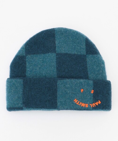 Paul Smith（ポールスミス）の「PS Paul Smith Happy チェッカーボード ニットキャップ（ニットキャップ/ビーニー・レディース・ダルブルー系/ブラック系/オレンジ系・F）」の5枚目の写真