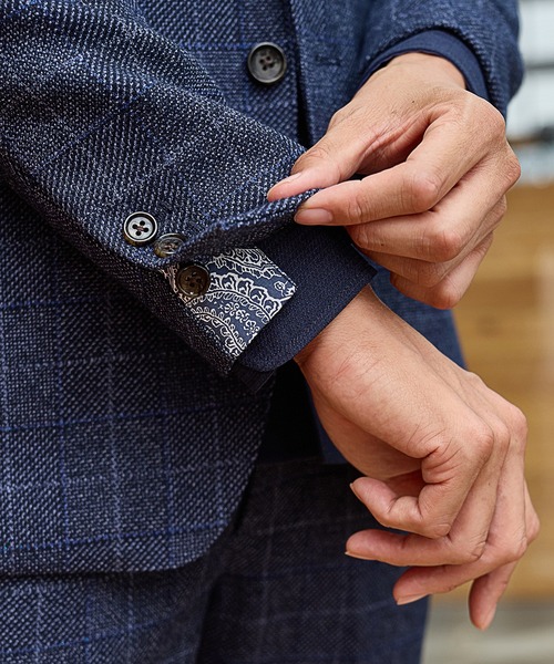 UNION STATION（ユニオンステーション）の「【EFFORTLESS】T/Rチェックノッチドラペルテーラードジャケット<セットアップ対応>（テーラードジャケット・メンズ・グレー/ネイビー・S/M/L/LL）」の11枚目の写真