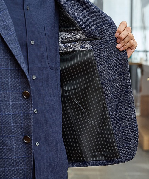 UNION STATION（ユニオンステーション）の「【EFFORTLESS】T/Rチェックノッチドラペルテーラードジャケット<セットアップ対応>（テーラードジャケット・メンズ・グレー/ネイビー・S/M/L/LL）」の4枚目の写真