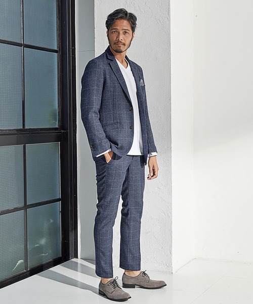 UNION STATION（ユニオンステーション）の「【EFFORTLESS】T/Rチェックノッチドラペルテーラードジャケット<セットアップ対応>（テーラードジャケット・メンズ・グレー/ネイビー・S/M/L/LL）」の12枚目の写真