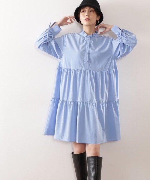 N.（N. Natural Beauty Basic）（エヌエヌナチュラルビューティーベーシック）の「◆フリルネックミニワンピース（ワンピース・レディース・オフホワイト/ブルー・MEDIUM）」の2枚目の写真