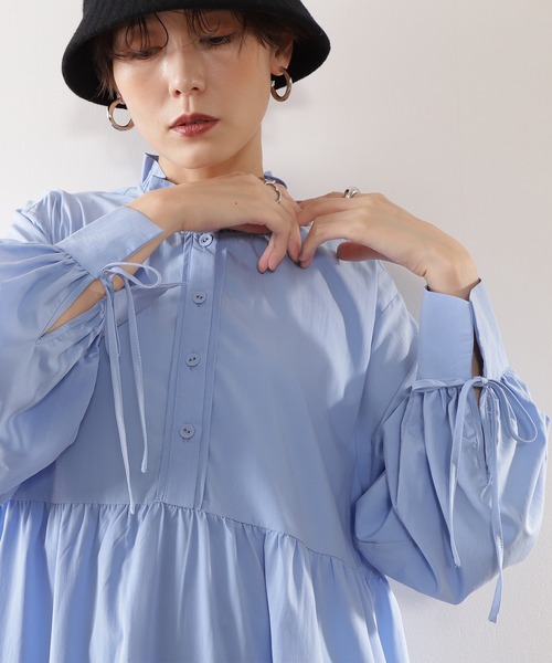 N.（N. Natural Beauty Basic）（エヌエヌナチュラルビューティーベーシック）の「◆フリルネックミニワンピース（ワンピース・レディース・オフホワイト/ブルー・MEDIUM）」の10枚目の写真