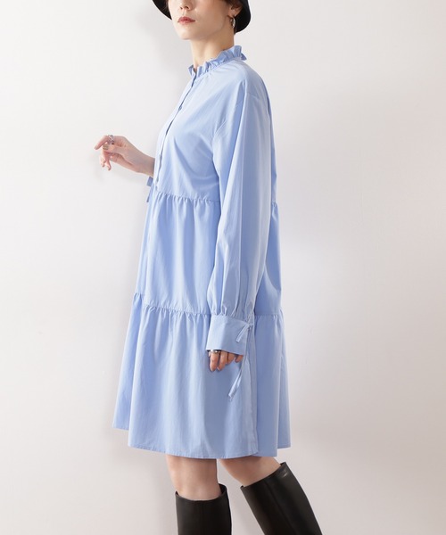 N.（N. Natural Beauty Basic）（エヌエヌナチュラルビューティーベーシック）の「◆フリルネックミニワンピース（ワンピース・レディース・オフホワイト/ブルー・MEDIUM）」の7枚目の写真