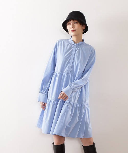 N.（N. Natural Beauty Basic）（エヌエヌナチュラルビューティーベーシック）の「◆フリルネックミニワンピース（ワンピース・レディース・オフホワイト/ブルー・MEDIUM）」の13枚目の写真