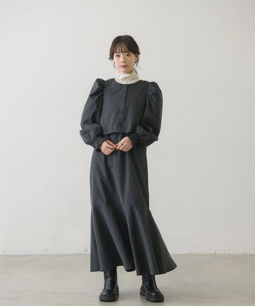 RETRO GIRL(レトロガール)の「ピーチ起毛BLキャミOPセット(ワンピース・レディース・ブラウン/ナチュラル/ブルー/ブラック・FREE)」の2枚目の写真