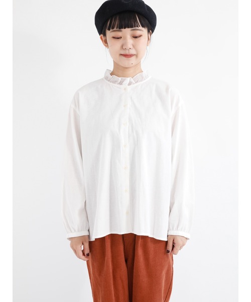 Samansa Mos2（サマンサ モスモス）の「コットンリネン襟メッシュレースフリルブラウス（シャツ/ブラウス・レディース・チャコール/キナリ/モカ/オフホワイト・ﾌﾘ-）」の7枚目の写真