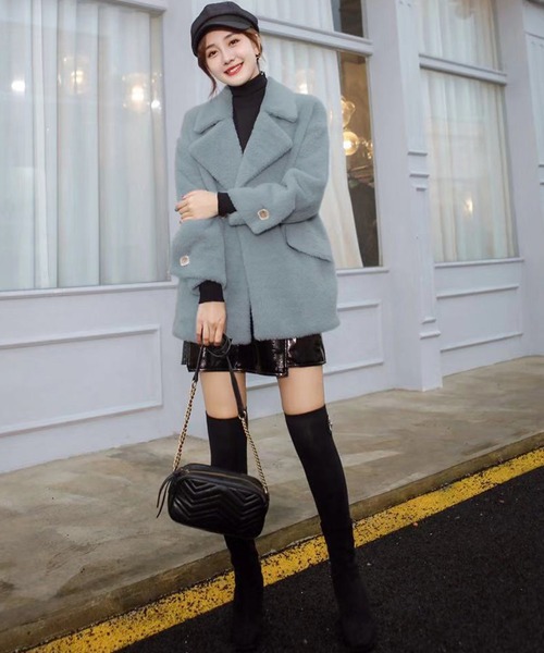 DAY CLOSET（デイ クローゼット）の「レディース ビッグカラーオーバーサイズエコファーピーコート（ピーコート・レディース・ピンク/ブルー/クリーム/グレイッシュベージュ・S/L/M）」の21枚目の写真