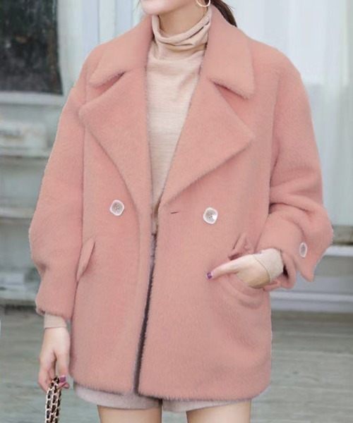 DAY CLOSET（デイ クローゼット）の「レディース ビッグカラーオーバーサイズエコファーピーコート（ピーコート・レディース・ピンク/ブルー/クリーム/グレイッシュベージュ・S/L/M）」の22枚目の写真