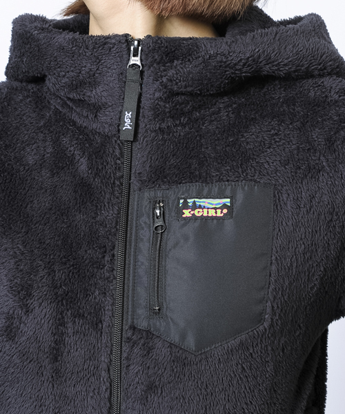 X-girl(エックスガール)の「FLUFFY ZIP UP HOODIE(その他アウター・レディース・ブラック/ベージュ/グリーン/ネイビー・1/2)」の9枚目の写真