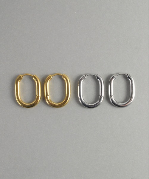 ieLS(イエルズ)の「金属アレルギー対応 「ieLS」 ステンレス クロッシング オーバル フープピアス(ピアス(両耳用)・メンズ・ゴールド/シルバー・ONE SIZE)」の2枚目の写真