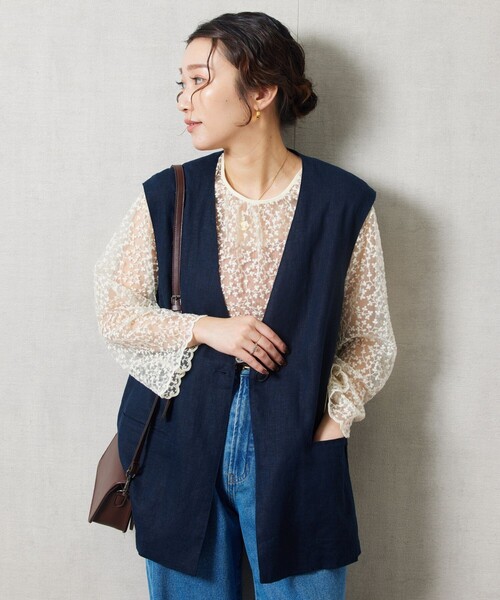 かぐれ リネンレーヨンベスト 黒 かぐれ（カグレ）の「リネンレーヨン