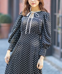 tocco closet | リボン付き配色パフスリーブドットワンピース(ワンピース)