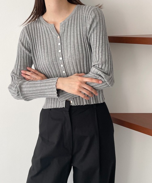 CANAL JEAN（キャナルジーン）の「El mar(エルマール) リブニットクロップドカーディガン（カーディガン/ボレロ・レディース・アイボリー/ブラック/ヘザーグレー・ONE SIZE）」の3枚目の写真