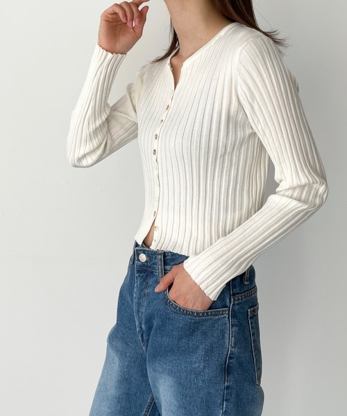 CANAL JEAN（キャナルジーン）の「El mar(エルマール) リブニットクロップドカーディガン（カーディガン/ボレロ・レディース・アイボリー/ブラック/ヘザーグレー・ONE SIZE）」の4枚目の写真