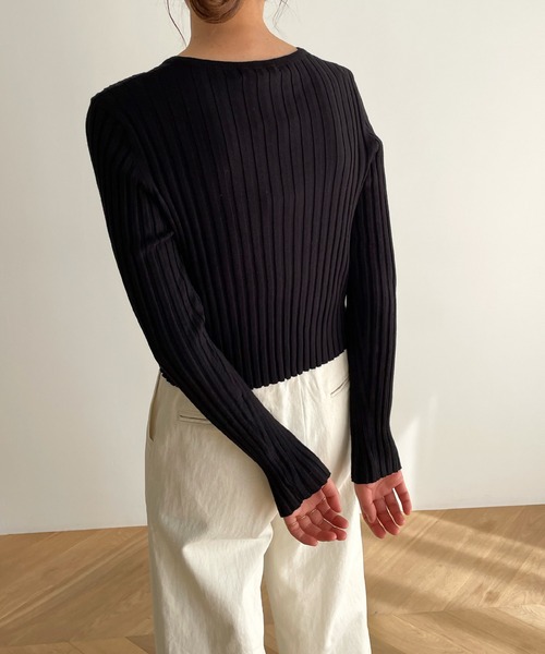 CANAL JEAN（キャナルジーン）の「El mar(エルマール) リブニットクロップドカーディガン（カーディガン/ボレロ・レディース・アイボリー/ブラック/ヘザーグレー・ONE SIZE）」の8枚目の写真