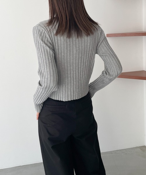 CANAL JEAN（キャナルジーン）の「El mar(エルマール) リブニットクロップドカーディガン（カーディガン/ボレロ・レディース・アイボリー/ブラック/ヘザーグレー・ONE SIZE）」の11枚目の写真