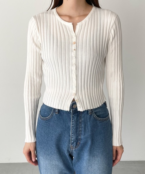 CANAL JEAN（キャナルジーン）の「El mar(エルマール) リブニットクロップドカーディガン（カーディガン/ボレロ・レディース・アイボリー/ブラック/ヘザーグレー・ONE SIZE）」の13枚目の写真