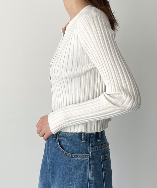 CANAL JEAN（キャナルジーン）の「El mar(エルマール) リブニットクロップドカーディガン（カーディガン/ボレロ・レディース・アイボリー/ブラック/ヘザーグレー・ONE SIZE）」の14枚目の写真