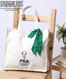 PEANUTS（ピーナッツ）の「FILA×PEANUTSコラボ　スヌーピー キャラクターワンポイント刺繍キャンバストートバッグ（リボン付き）（トートバッグ・キッズ）」