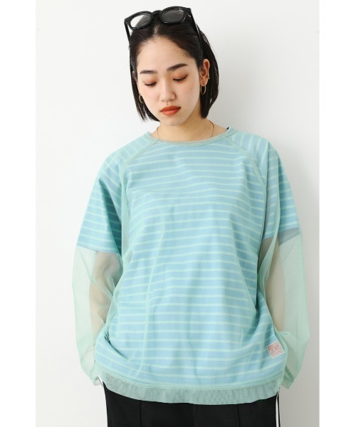 RODEO CROWNS WIDE BOWL(ロデオクラウンズワイドボウル)の「チュール レイヤードボーダ Tシャツ(Tシャツ/カットソー・レディース・オレンジ系その他/ベージュ系その他/グリーン系その他・FREE)」の1枚目の写真