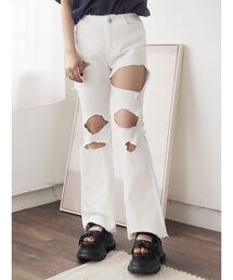 EVRIS | 【ローライズ】ハイダメージフレアデニムパンツ(デニムパンツ)