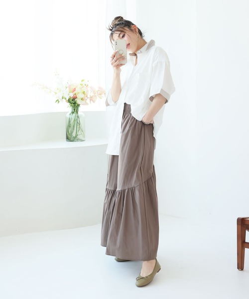 Girly Doll（ガーリードール）の「ティアードギャザーフレアスカート（スカート・レディース・チェック/ホワイト/カーキ/グレー/ブラック・M/L）」の19枚目の写真